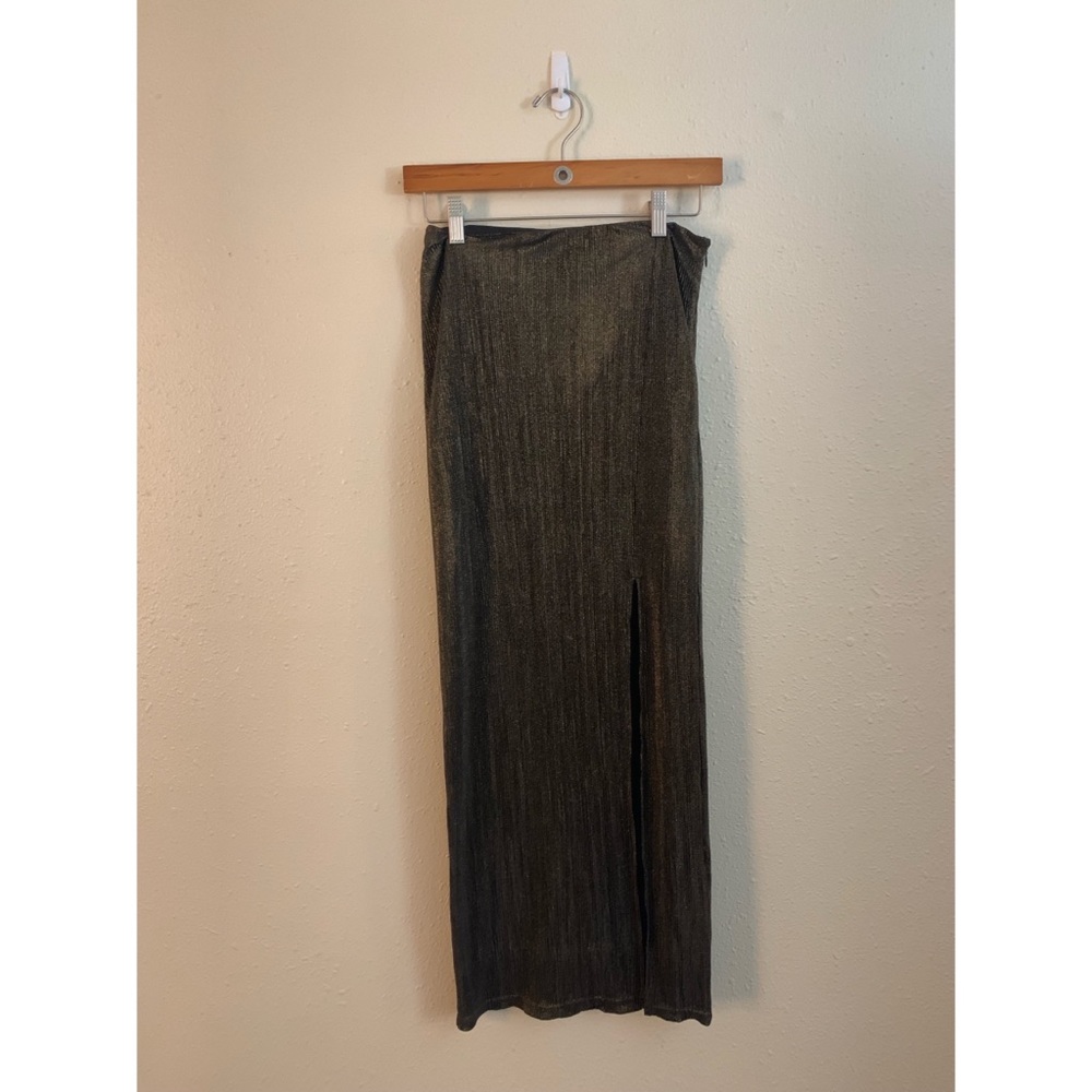 Moon River Metallic Thread Midi Skirt with Slit